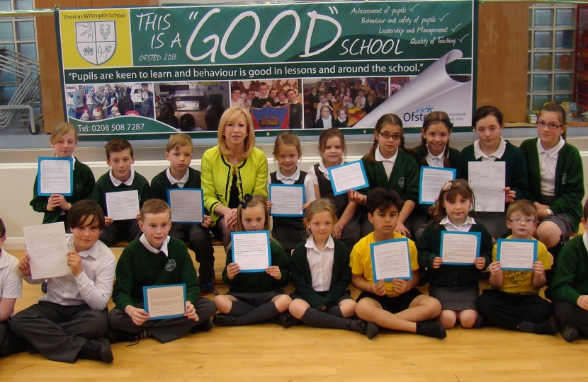 Thomas Willingale Primary School pupils who read their letters to the MP today